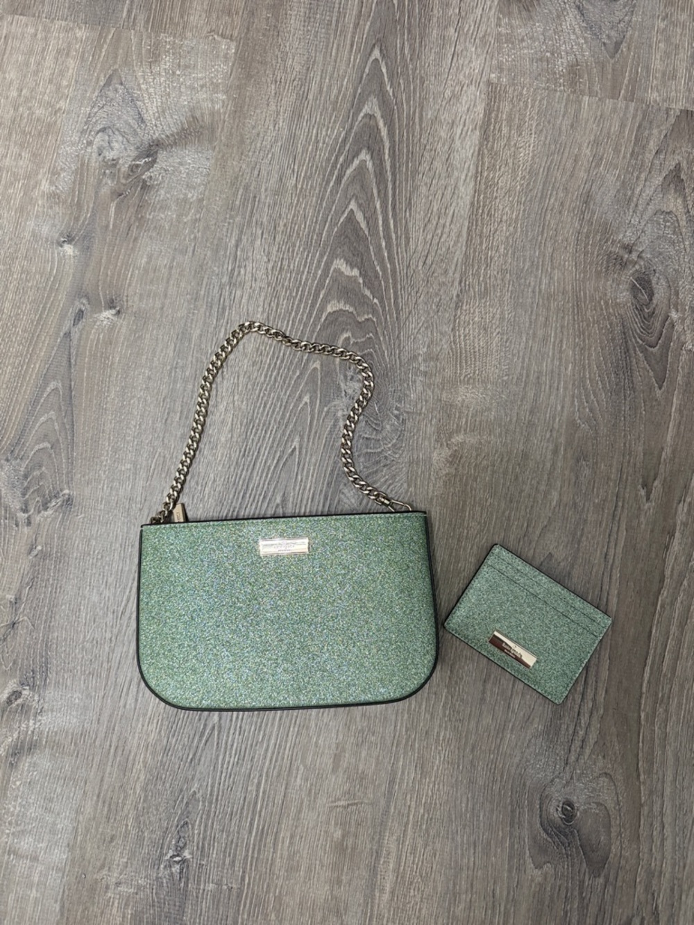 kate spade Glittery Green Chain Shoulder Bag with Card Holder